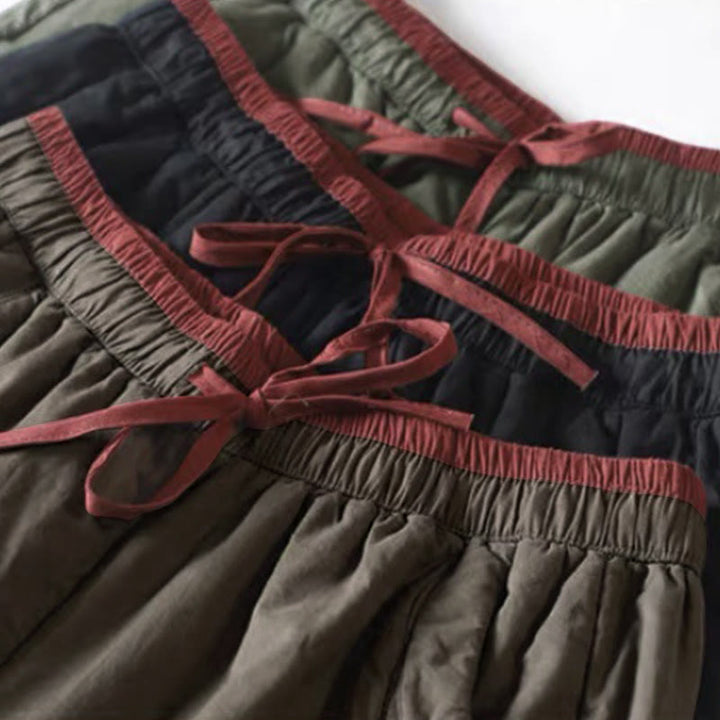 Pantalones gruesos de algodón y poliéster con diseño de bloques de color liso y bolsillos para mujer de Buddha Stones - image 8