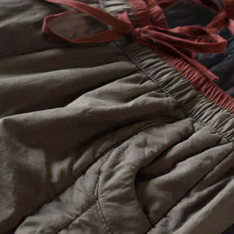 Pantalones gruesos de algodón y poliéster con diseño de bloques de color liso y bolsillos para mujer de Buddha Stones - image 4