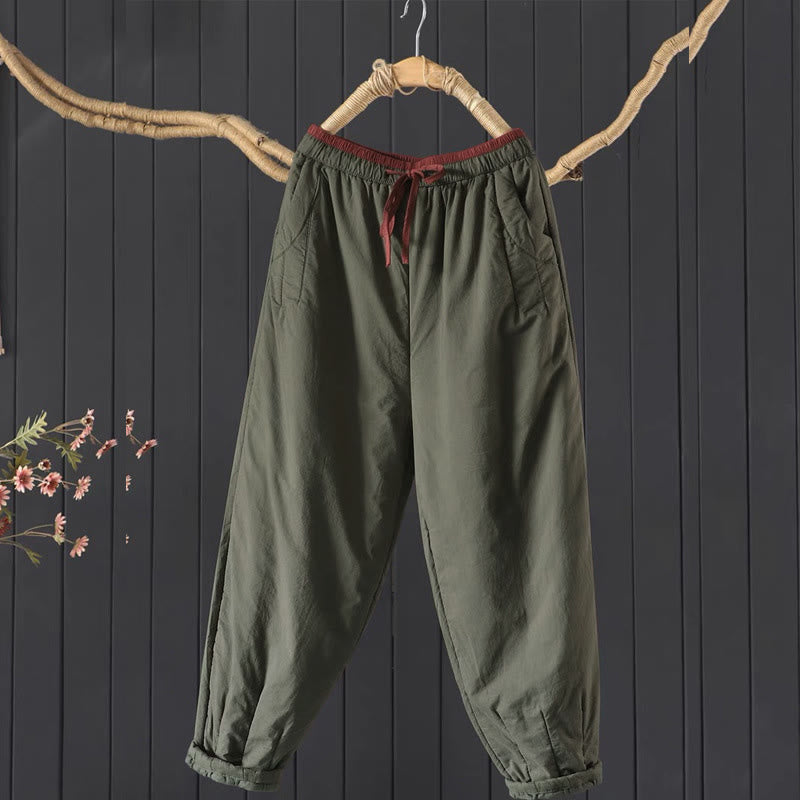 Pantalones gruesos de algodón y poliéster con diseño de bloques de color liso y bolsillos para mujer de Buddha Stones - Verde oliva oscuro - US12, UK/AU16, EU44 (3XL) - image 0
