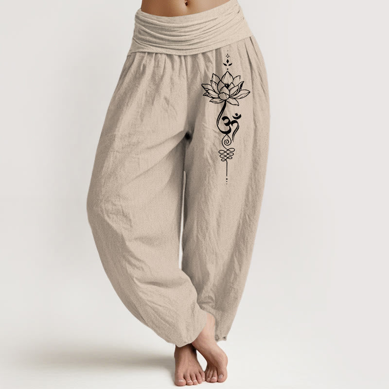 Pantalones Buddha Stones y símbolo de loto Om para mujer, cintura elástica - Broncearse - US16，UK/AU20，EU48 (3XL) - image 11