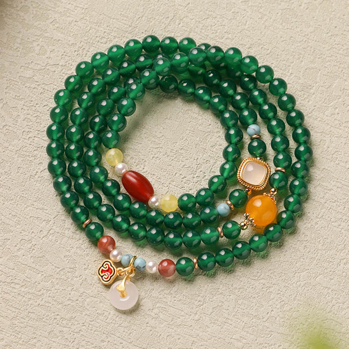 Mala tibetano con Buddha Stones, hebilla de paz, ágata verde, soporte de poder - image 2