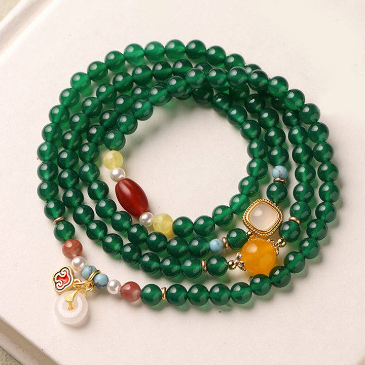 Mala tibetano con Buddha Stones, hebilla de paz, ágata verde, soporte de poder - image 7