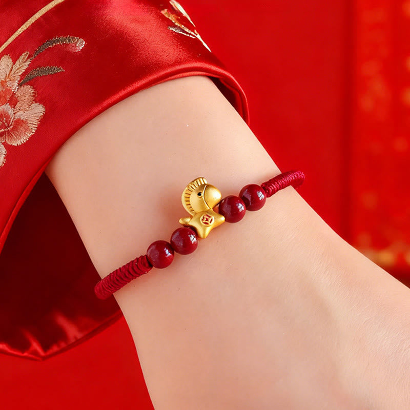 Pulsera trenzada de la suerte con cuentas de cinabrio y Buddha Stones del Año del Caballo en plata de ley 999 - image 5