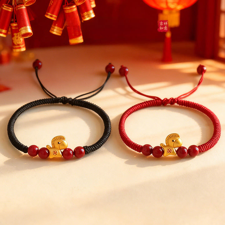 Pulsera trenzada de la suerte con cuentas de cinabrio y Buddha Stones del Año del Caballo en plata de ley 999 - image 19