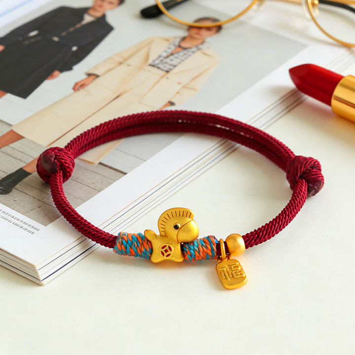 Pulsera trenzada con dijes del personaje Fu del Año del Caballo en plata de ley 999 con Buddha Stones - image 1