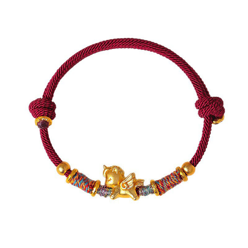 Pulsera de cuerda trenzada con Buddha Stones del Año del Caballo, plata de ley 999 bañada en oro - image 5