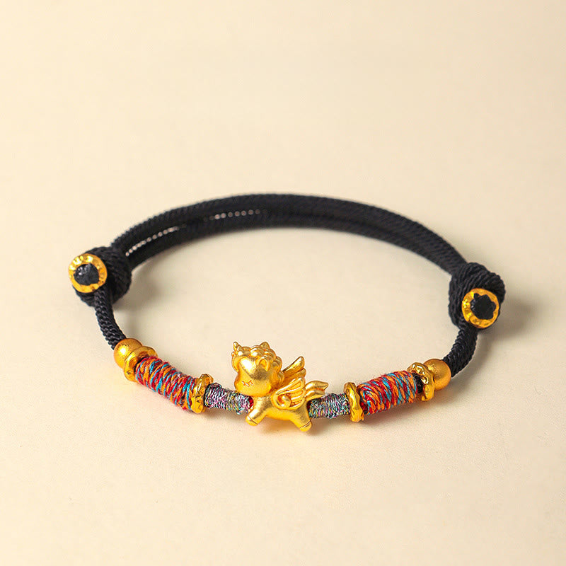 Pulsera de cuerda trenzada con Buddha Stones del Año del Caballo, plata de ley 999 bañada en oro - Cuerda negra (circunferencia de la muñeca: 15-18 cm) - image 16