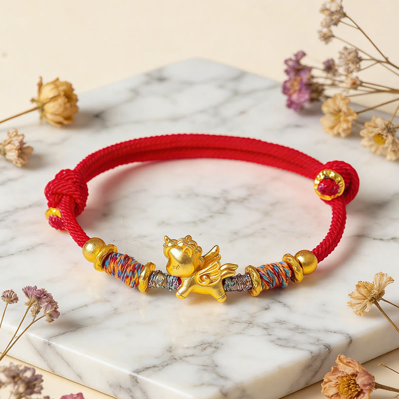 Pulsera de cuerda trenzada con Buddha Stones del Año del Caballo, plata de ley 999 bañada en oro - image 12