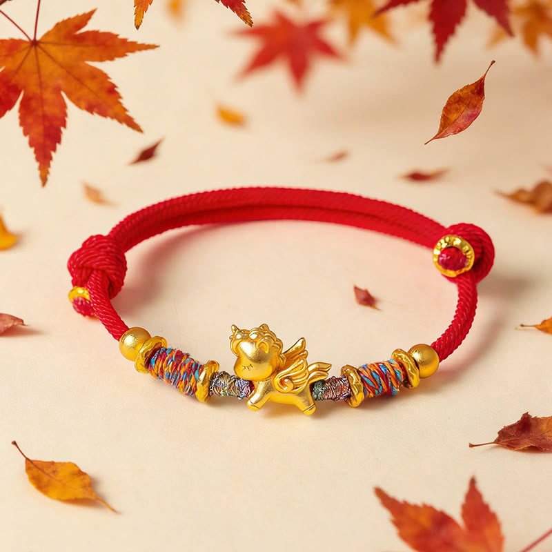 Pulsera de cuerda trenzada con Buddha Stones del Año del Caballo, plata de ley 999 bañada en oro - image 13