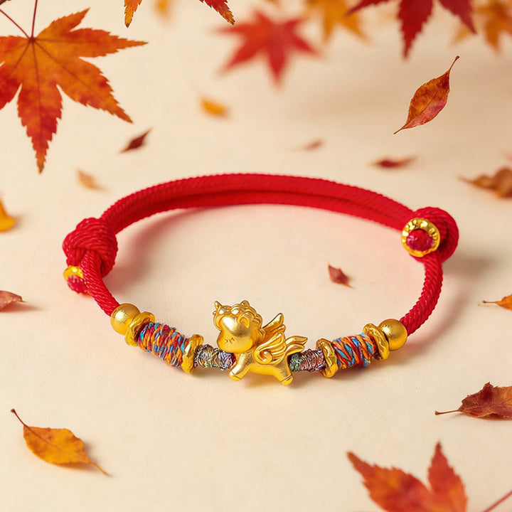 Pulsera de cuerda trenzada con Buddha Stones del Año del Caballo, plata de ley 999 bañada en oro - image 13