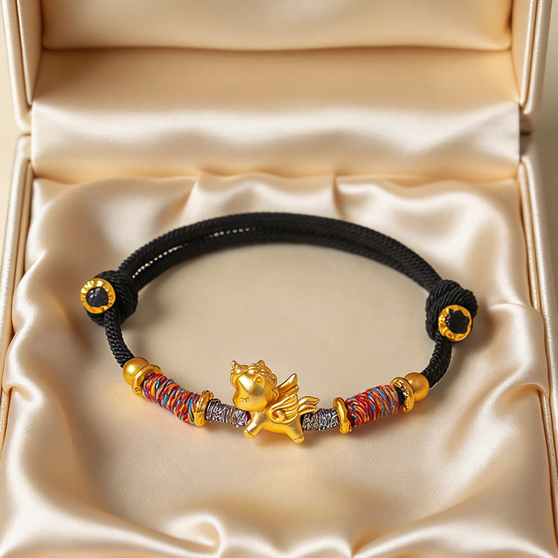 Pulsera de cuerda trenzada con Buddha Stones del Año del Caballo, plata de ley 999 bañada en oro - image 18