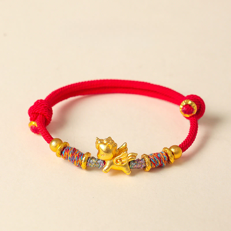 Pulsera de cuerda trenzada con Buddha Stones del Año del Caballo, plata de ley 999 bañada en oro - Cuerda roja (circunferencia de la muñeca: 15-18 cm) - image 9