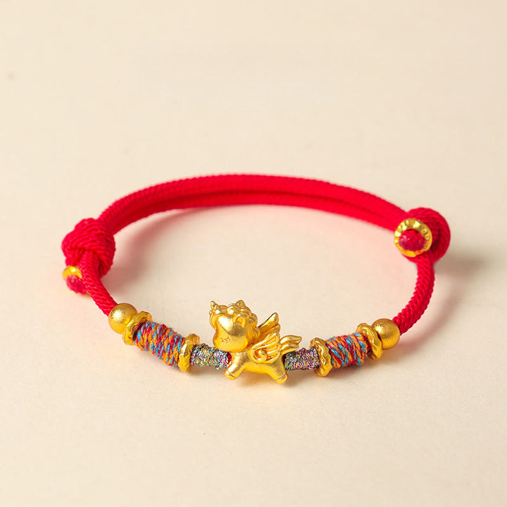Pulsera de cuerda trenzada con Buddha Stones del Año del Caballo, plata de ley 999 bañada en oro - Cuerda roja (circunferencia de la muñeca: 15-18 cm) - image 9