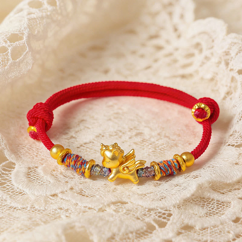 Pulsera de cuerda trenzada con Buddha Stones del Año del Caballo, plata de ley 999 bañada en oro - image 11