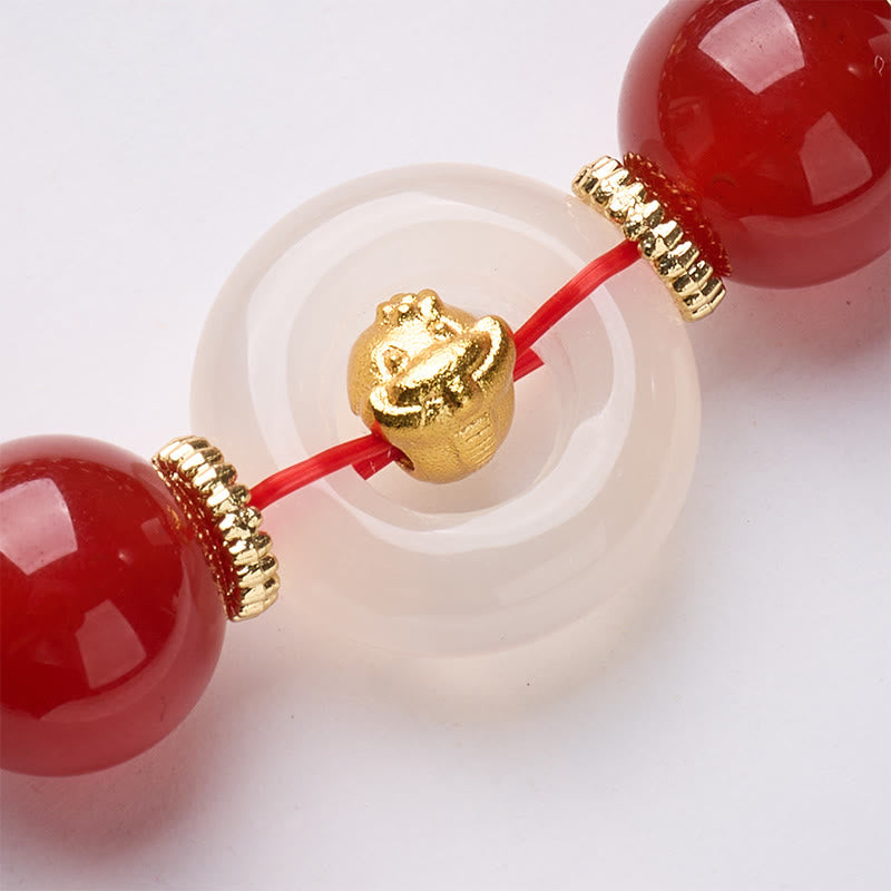 Pulsera de confianza con Buddha Stones, zodíaco chino, año del Caballo, hebilla de paz, ágata roja, calcedonia blanca - image 21