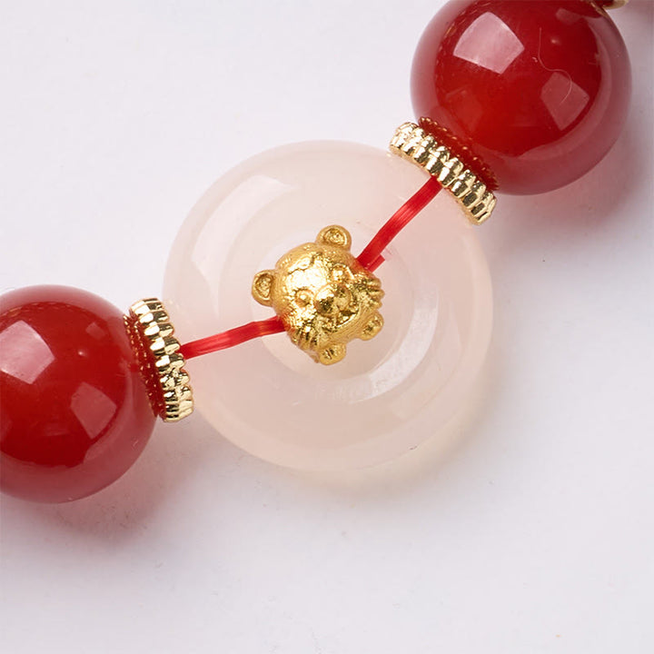 Pulsera de confianza con Buddha Stones, zodíaco chino, año del Caballo, hebilla de paz, ágata roja, calcedonia blanca - image 15