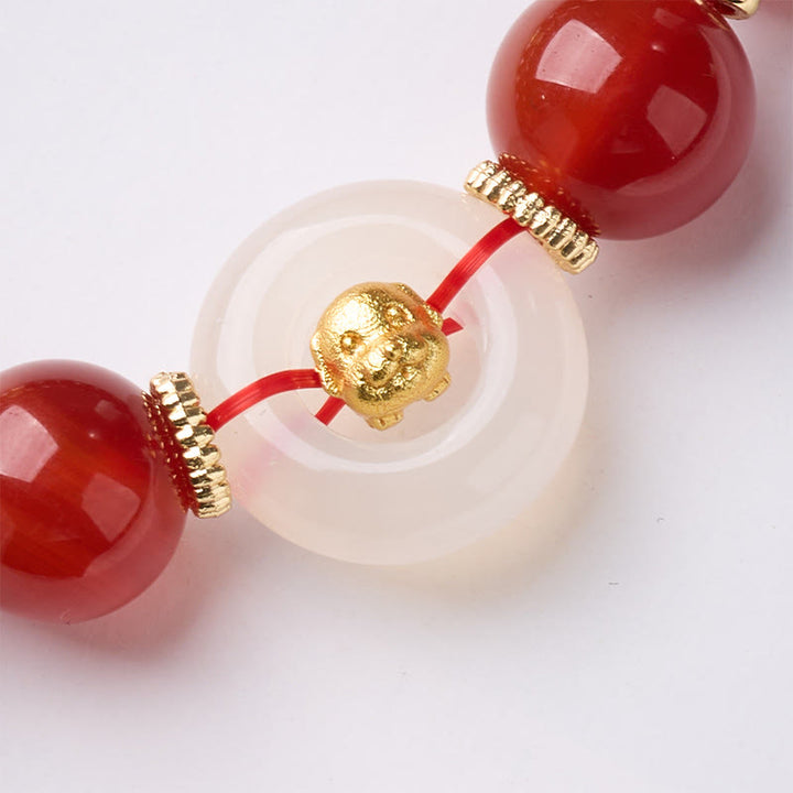Pulsera de confianza con Buddha Stones, zodíaco chino, año del Caballo, hebilla de paz, ágata roja, calcedonia blanca - image 30