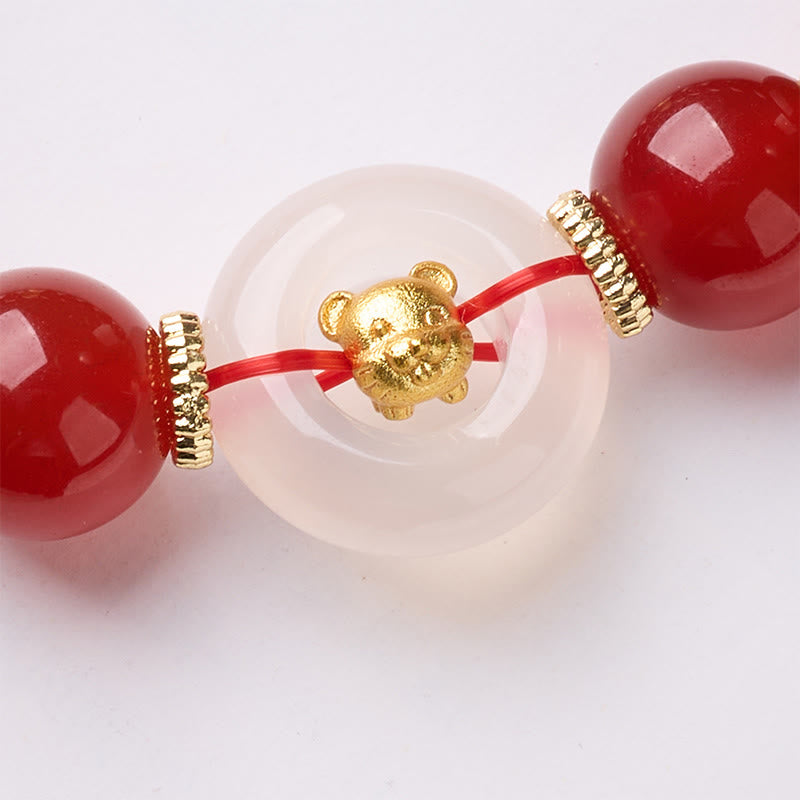 Pulsera de confianza con Buddha Stones, zodíaco chino, año del Caballo, hebilla de paz, ágata roja, calcedonia blanca - image 11