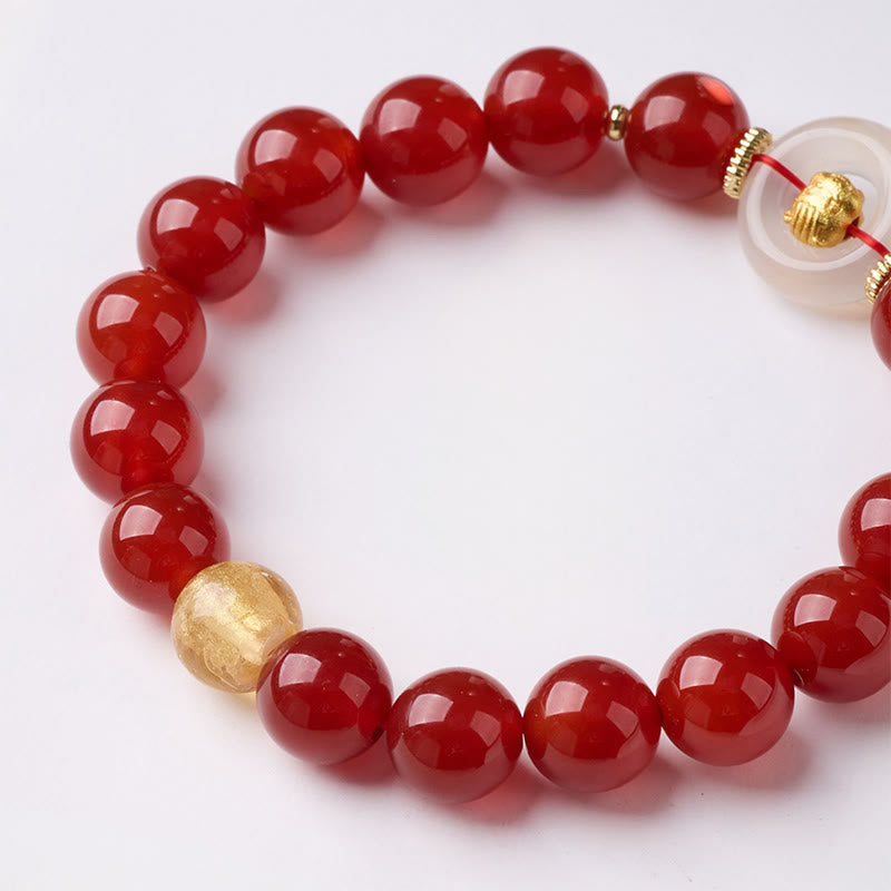 Pulsera de confianza con Buddha Stones, zodíaco chino, año del Caballo, hebilla de paz, ágata roja, calcedonia blanca - image 2
