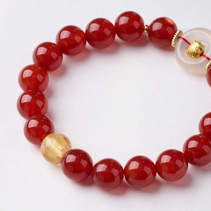 Pulsera de confianza con Buddha Stones, zodíaco chino, año del Caballo, hebilla de paz, ágata roja, calcedonia blanca - image 2