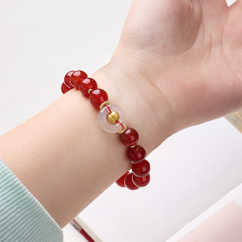 Pulsera de confianza con Buddha Stones, zodíaco chino, año del Caballo, hebilla de paz, ágata roja, calcedonia blanca - image 4