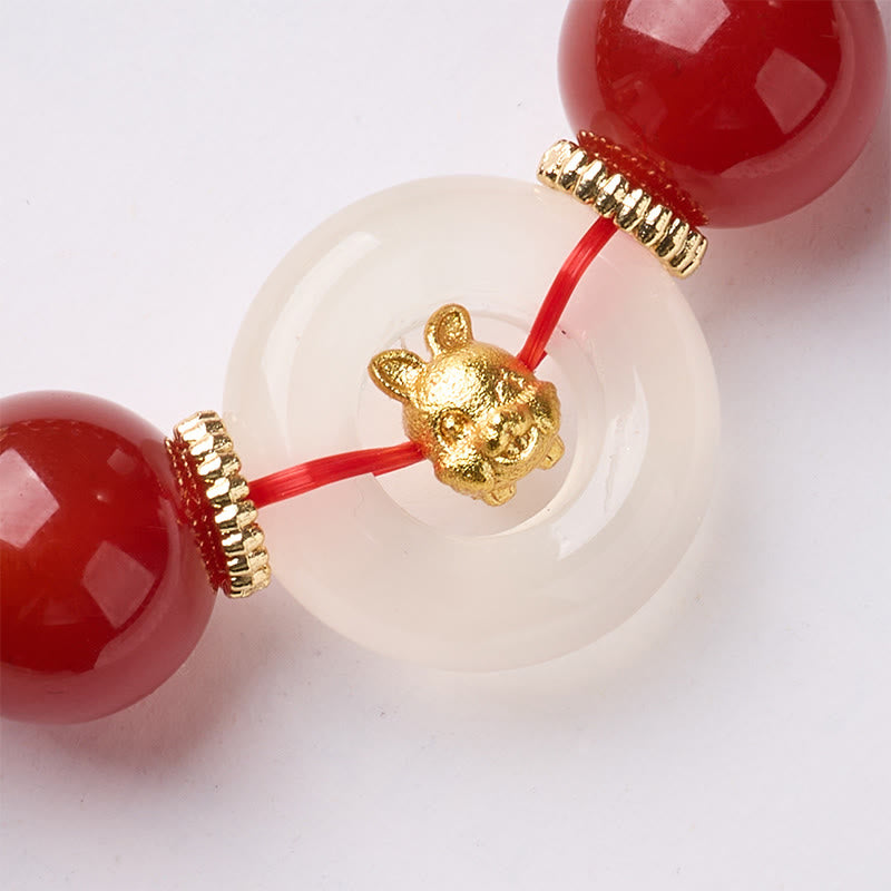 Pulsera de confianza con Buddha Stones, zodíaco chino, año del Caballo, hebilla de paz, ágata roja, calcedonia blanca - image 17