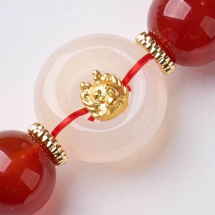 Pulsera de confianza con Buddha Stones, zodíaco chino, año del Caballo, hebilla de paz, ágata roja, calcedonia blanca - image 19