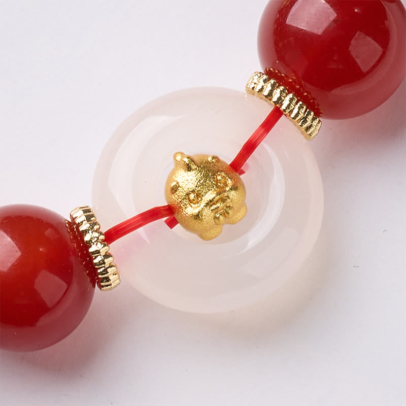 Pulsera de confianza con Buddha Stones, zodíaco chino, año del Caballo, hebilla de paz, ágata roja, calcedonia blanca - image 27