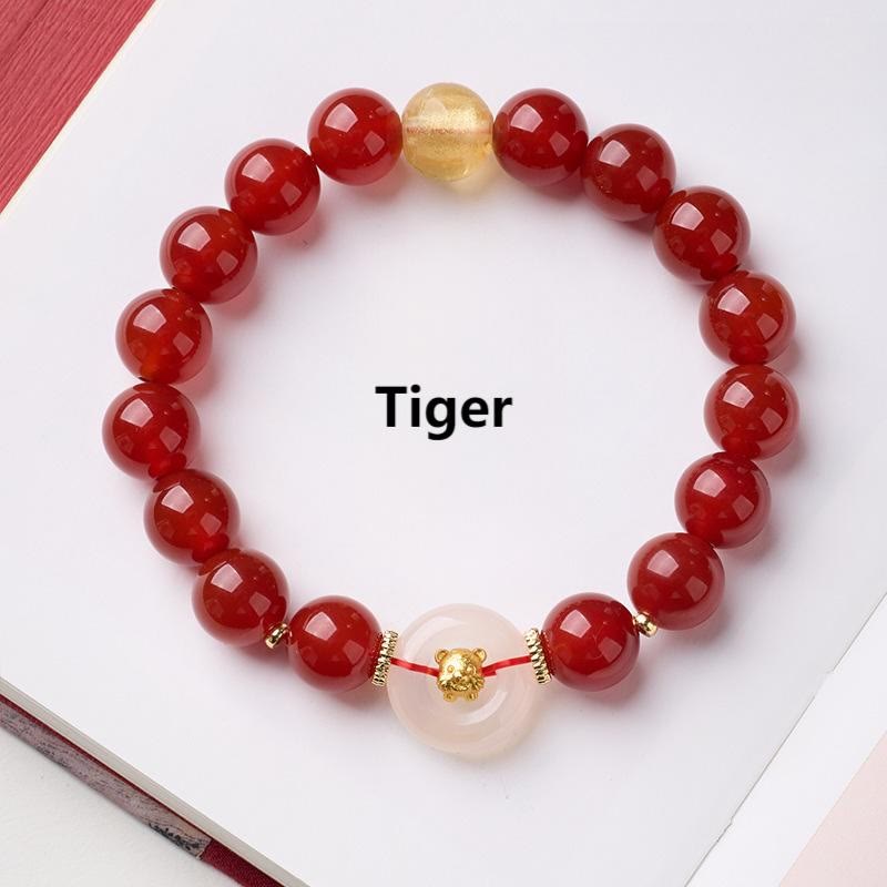 Pulsera de confianza con Buddha Stones, zodíaco chino, año del Caballo, hebilla de paz, ágata roja, calcedonia blanca - Tigre - image 14