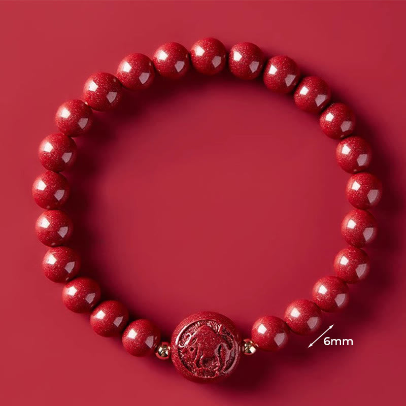 Pulsera de bendición pacífica con Buddha Stones, año del caballo, tallada en cinabrio - Buey de 6 mm - image 15