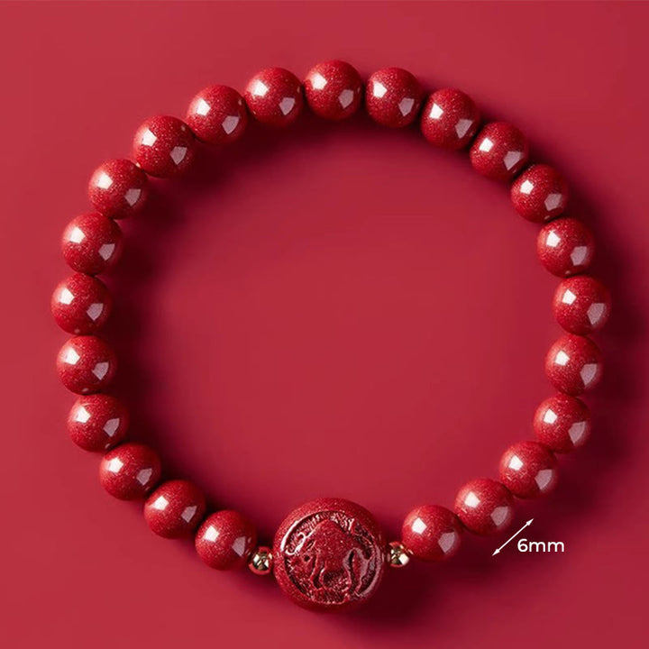 Pulsera de bendición pacífica con Buddha Stones, año del caballo, tallada en cinabrio - Buey de 6 mm - image 15