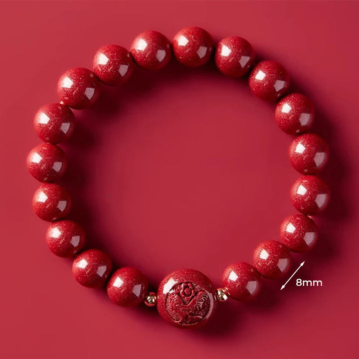 Pulsera de bendición pacífica con Buddha Stones, año del caballo, tallada en cinabrio - Gallo de 8 mm - image 36