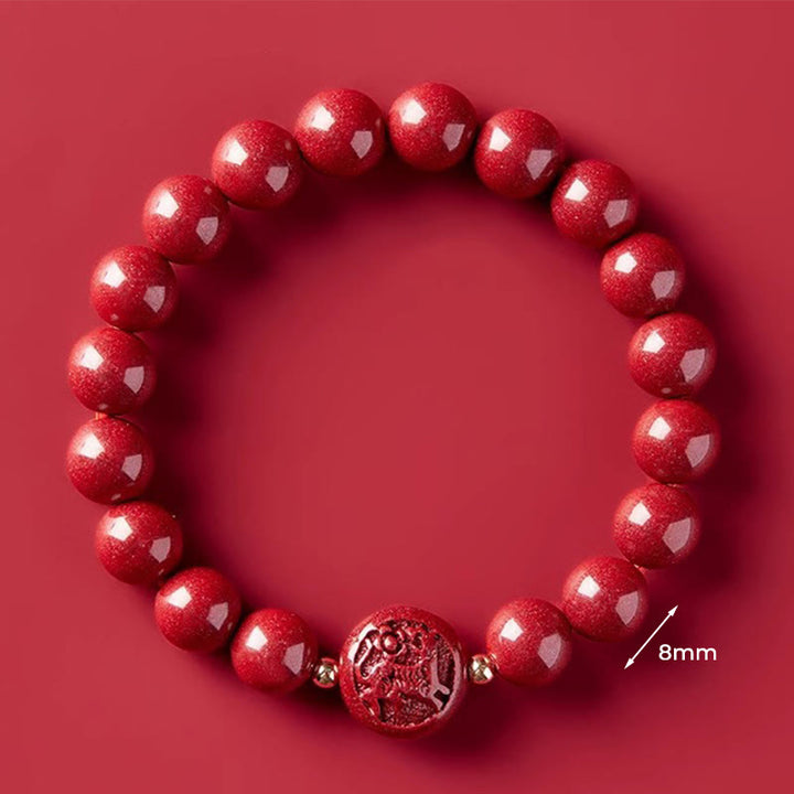 Pulsera de bendición pacífica con Buddha Stones, año del caballo, tallada en cinabrio - Tigre de 8 mm - image 30