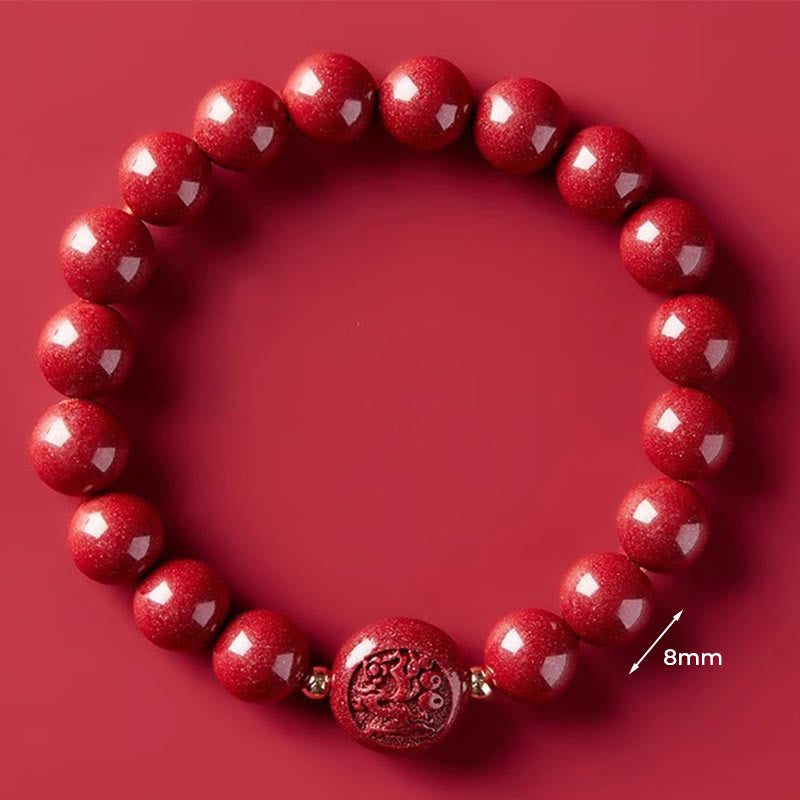 Pulsera de bendición pacífica con Buddha Stones, año del caballo, tallada en cinabrio - Dragón de 8 mm - image 32