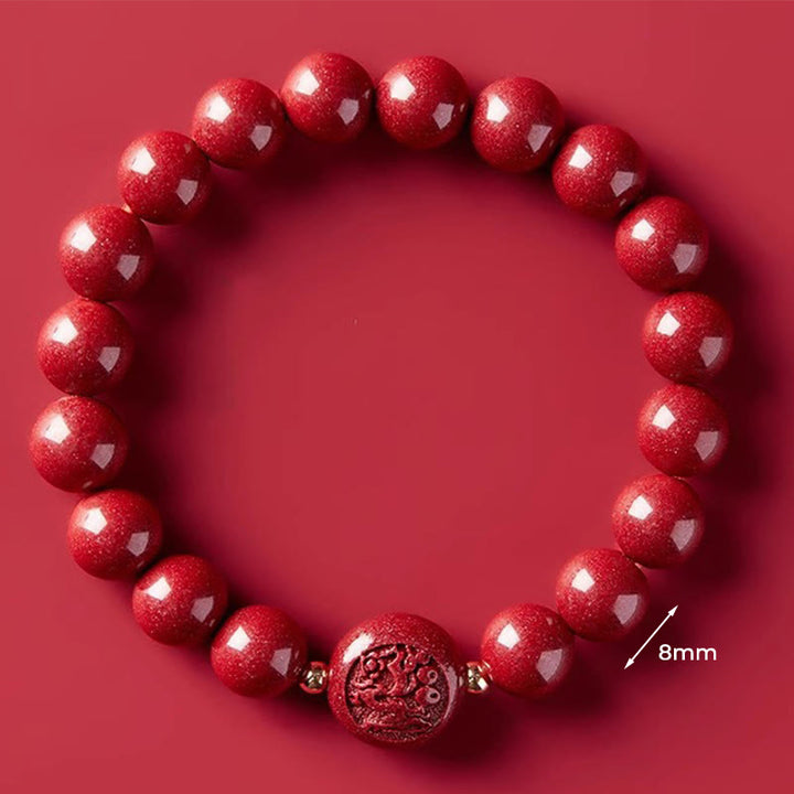 Pulsera de bendición pacífica con Buddha Stones, año del caballo, tallada en cinabrio - Dragón de 8 mm - image 32