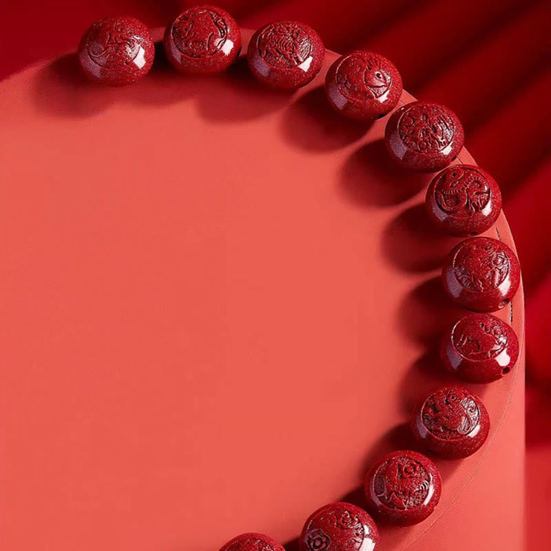 Pulsera de bendición de cinabrio tallada con Buddha Stones del año del Caballo del zodiaco chino - image 34