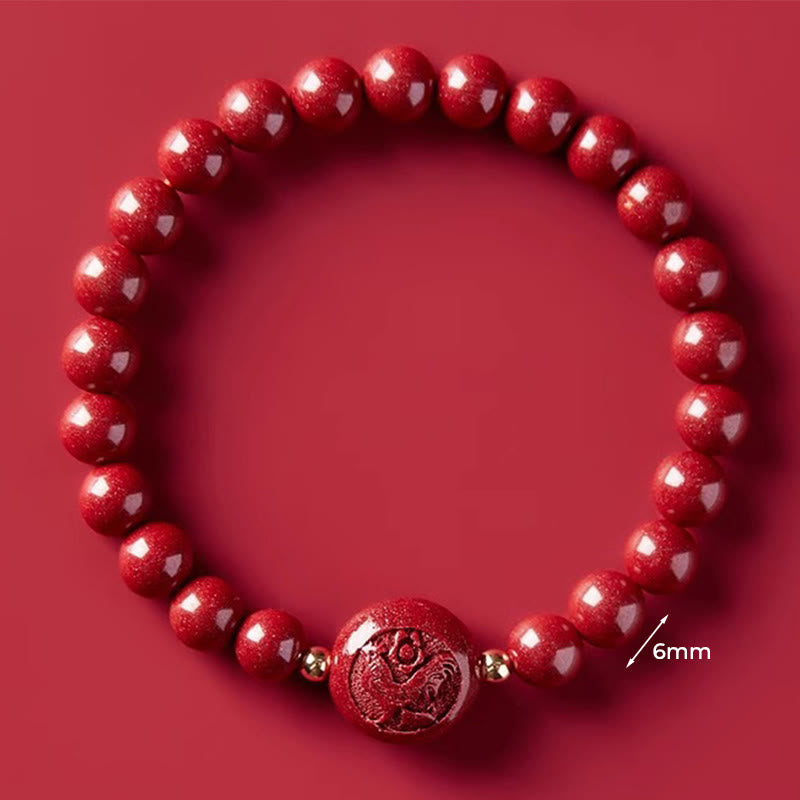 Pulsera de bendición pacífica con Buddha Stones, año del caballo, tallada en cinabrio - Gallo de 6 mm - image 25