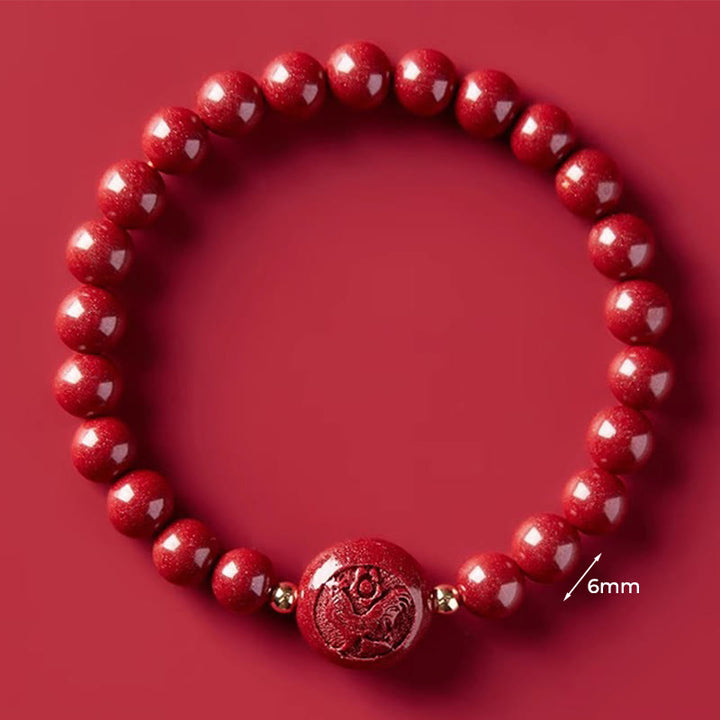 Pulsera de bendición pacífica con Buddha Stones, año del caballo, tallada en cinabrio - Gallo de 6 mm - image 25