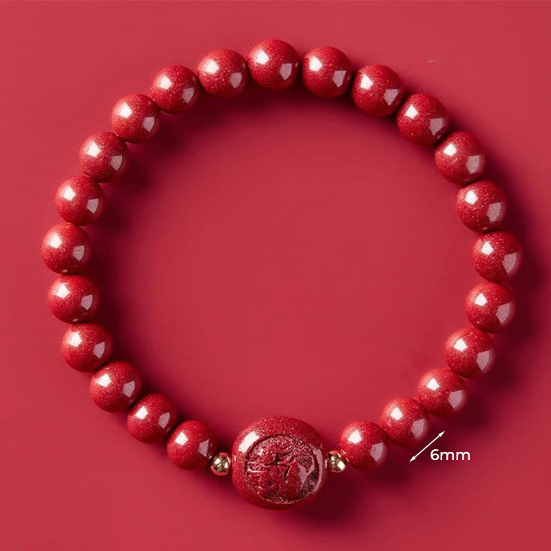 Pulsera de bendición pacífica con Buddha Stones, año del caballo, tallada en cinabrio - Rata de 6 mm - image 14