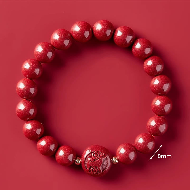Pulsera de bendición pacífica con Buddha Stones, año del caballo, tallada en cinabrio - Perro de 8 mm - image 37