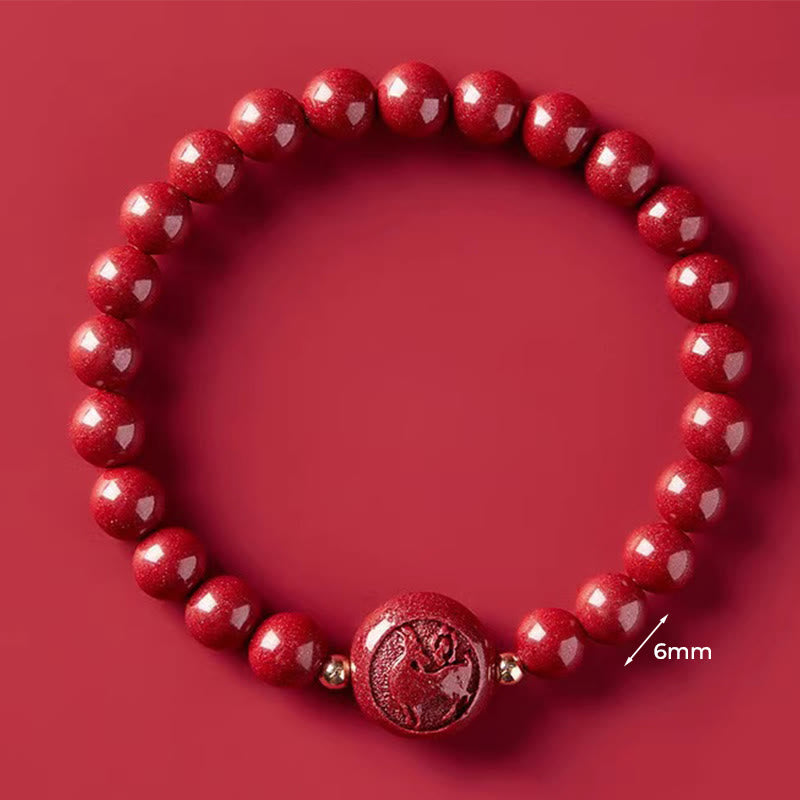 Pulsera de bendición pacífica con Buddha Stones, año del caballo, tallada en cinabrio - Cabra de 6 mm - image 23