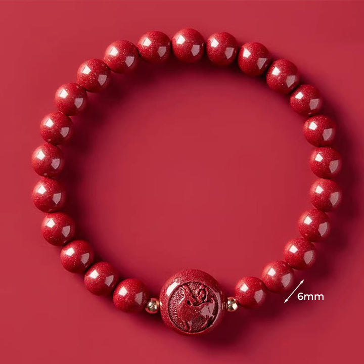 Pulsera de bendición pacífica con Buddha Stones, año del caballo, tallada en cinabrio - Cabra de 6 mm - image 23