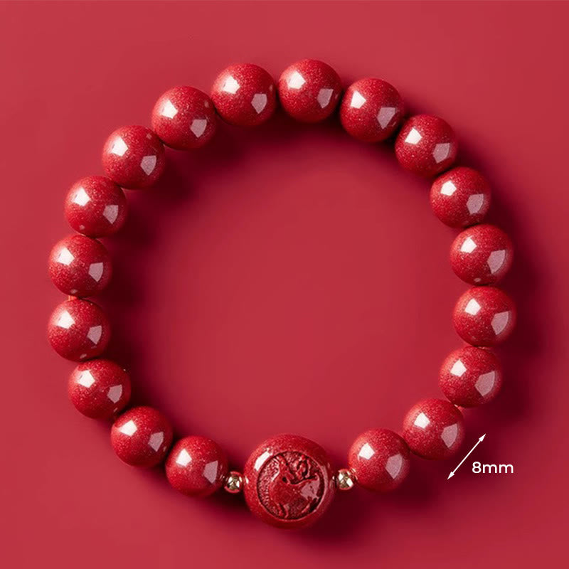 Pulsera de bendición pacífica con Buddha Stones, año del caballo, tallada en cinabrio - Cabra de 8 mm - image 34