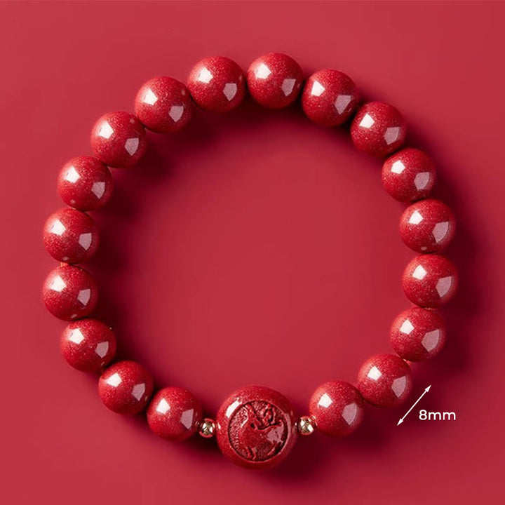 Pulsera de bendición pacífica con Buddha Stones, año del caballo, tallada en cinabrio - Cabra de 8 mm - image 34