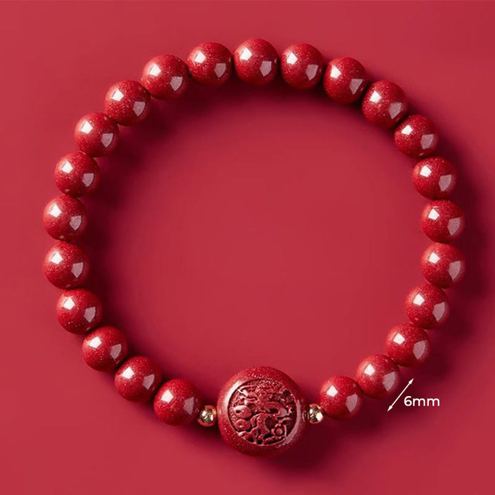 Pulsera de bendición pacífica con Buddha Stones, año del caballo, tallada en cinabrio - Dragón de 6 mm - image 19
