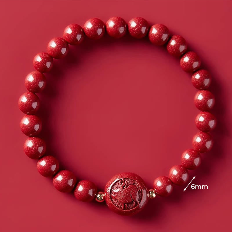 Pulsera de bendición pacífica con Buddha Stones, año del caballo, tallada en cinabrio - Cerdo de 6 mm - image 27