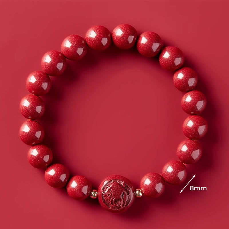 Pulsera de bendición pacífica con Buddha Stones, año del caballo, tallada en cinabrio - Buey de 8 mm - image 29