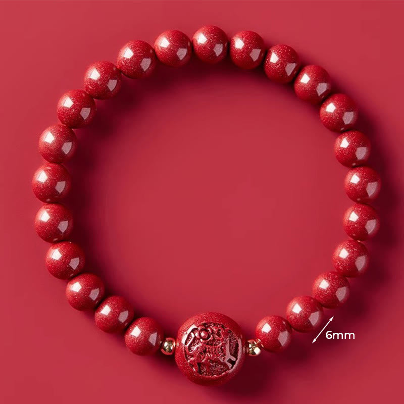 Pulsera de bendición pacífica con Buddha Stones, año del caballo, tallada en cinabrio - Tigre de 6 mm - image 16