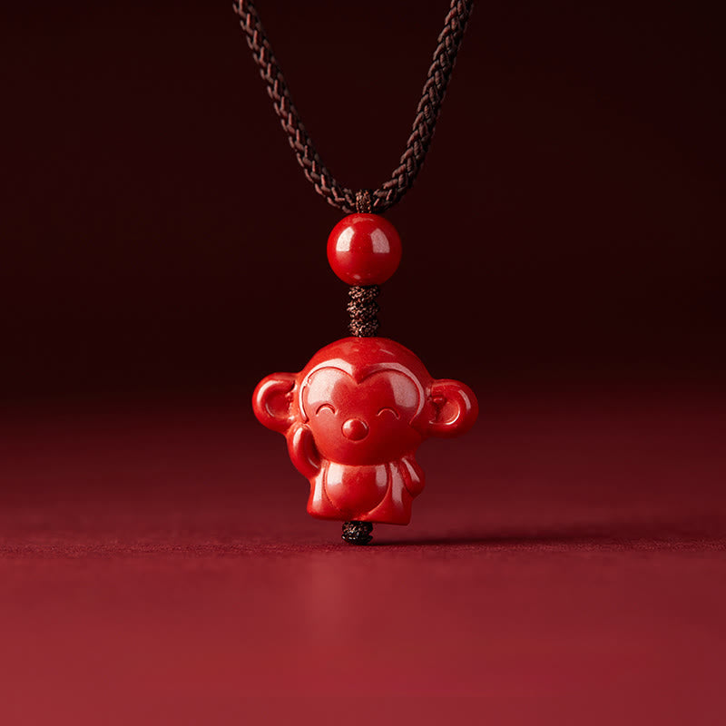 Collar con colgante de cuerda con bendición de cinabrio y diseño grabado del zodiaco chino con Buddha Stones del Año del Caballo - image 33