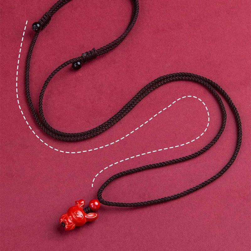 Collar con colgante de cuerda con bendición de cinabrio y diseño grabado del zodiaco chino con Buddha Stones del Año del Caballo - image 17
